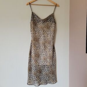 Le Lis Women's Leopard Cheetah Print Cowl Neck Sheer Chiffon Slip Dress Size L